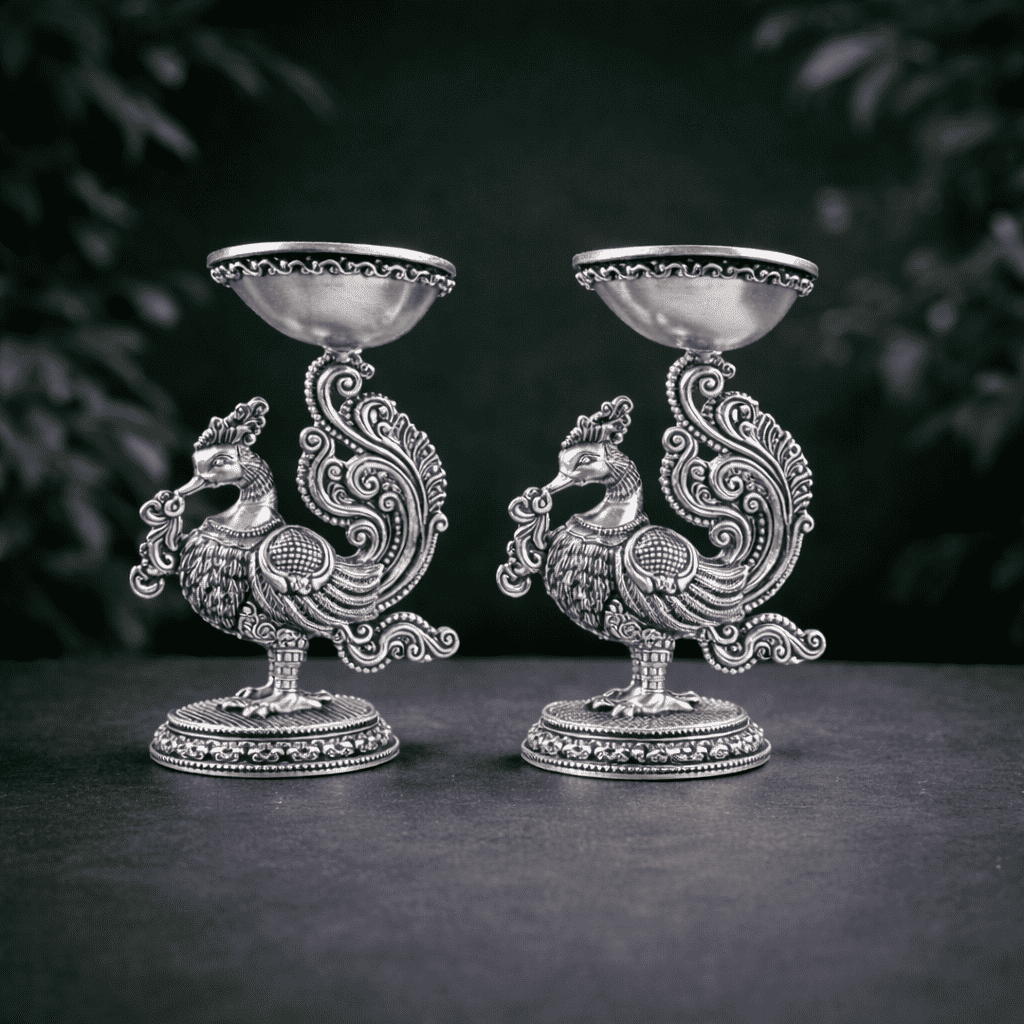 Brass Peacock Lightweight Diya Pair Vedansh Craft