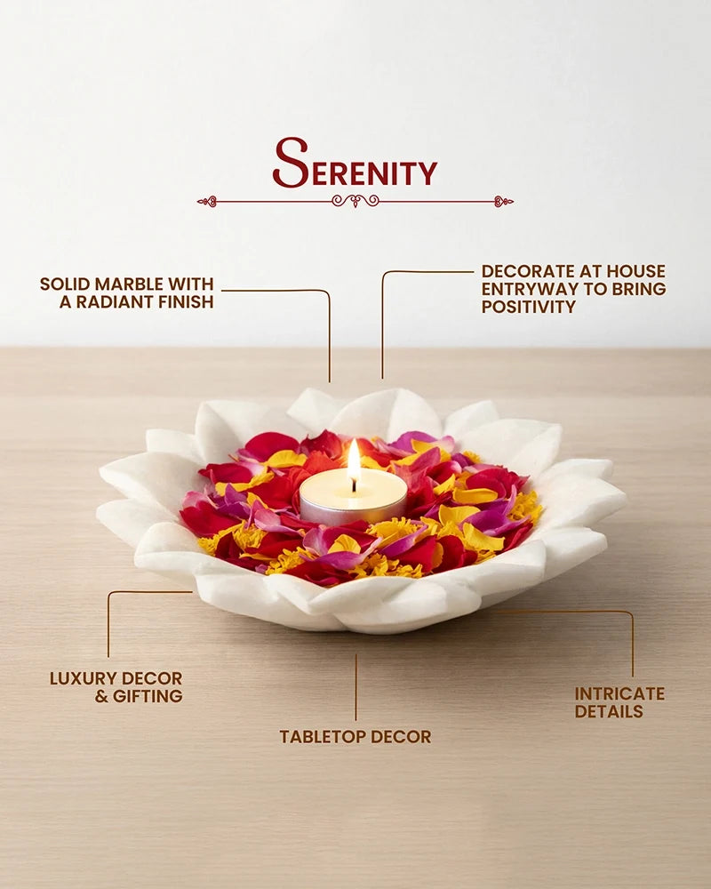 Premium Marble Urli Bowl for Home Decoration, Meditation, and Pooja Needs