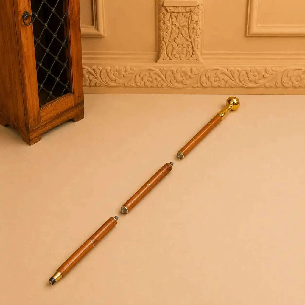 Brass Plain Wooden Walking Stick (37.5 Inch) Vedansh Craft