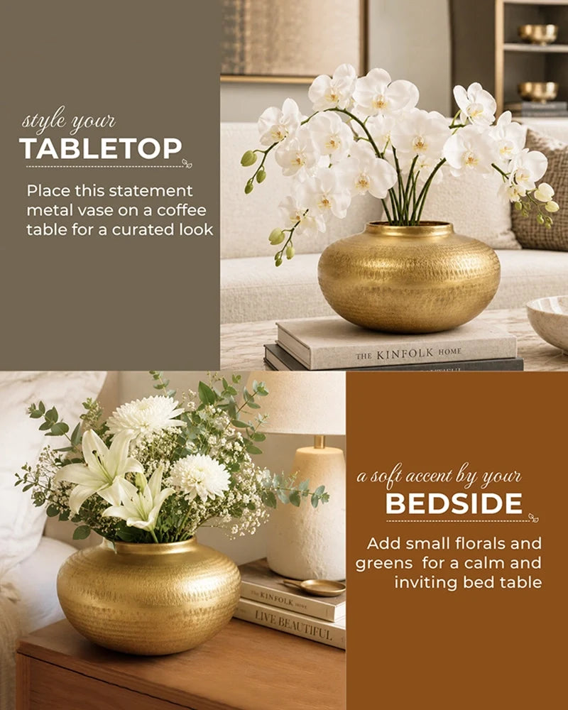 Glossy Metallic Iron Vase for Living Room Tabletop and Home Decor
