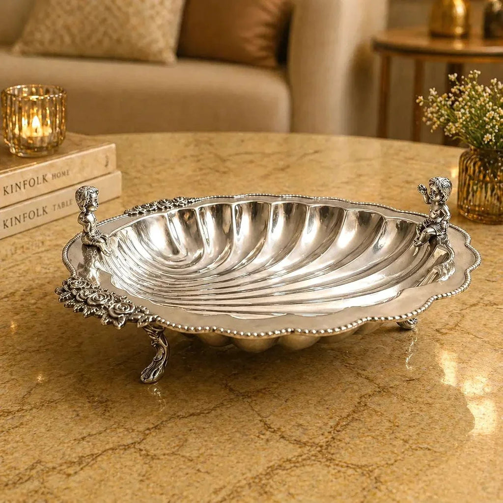 Brass Shell Shaped Decorative Serving Tray / Bowl (13 Inch) Vedansh Craft