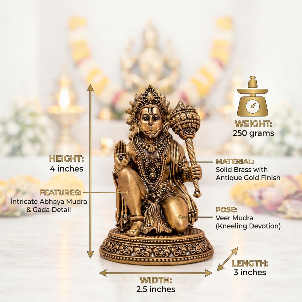 Brass Lightweight Sitting Blessing Hanuman Idol With Base (4 Inch) Vedansh Craft