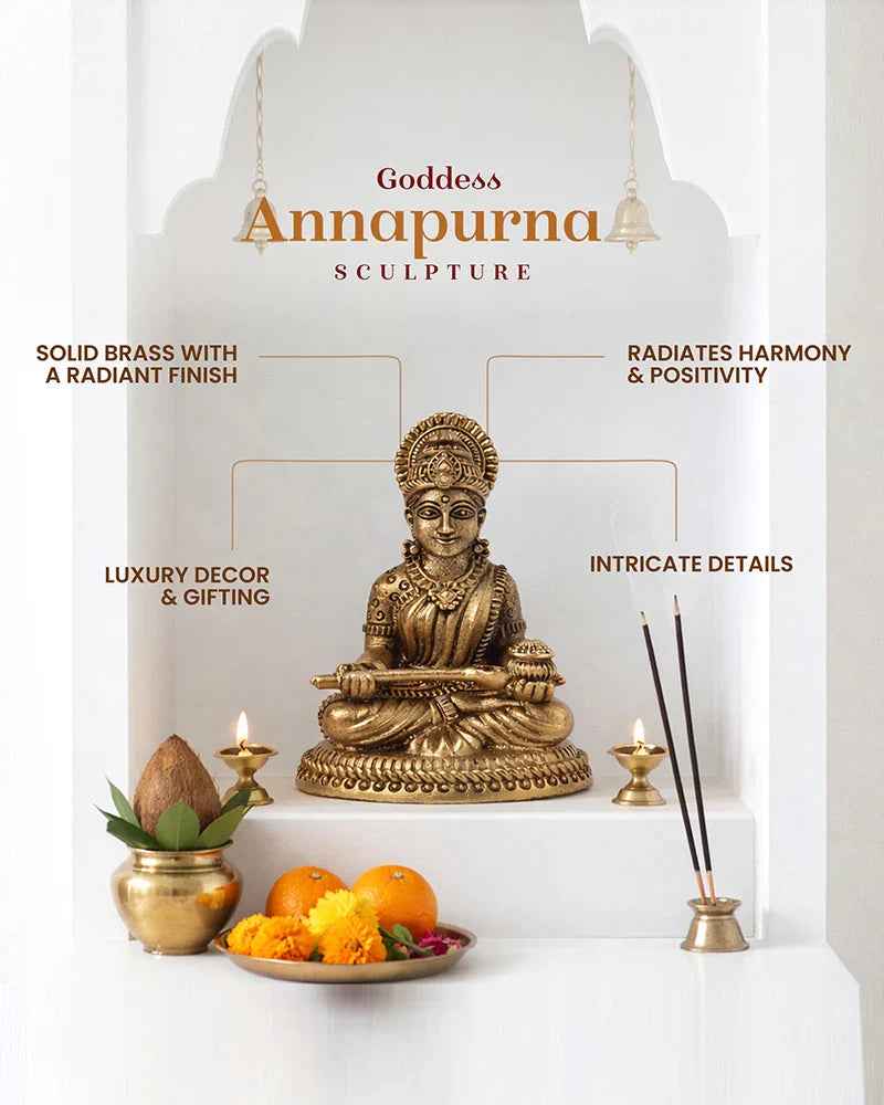 Annapurna Devi Brass Figurine for Home, Pooja, and Kitchen Temple