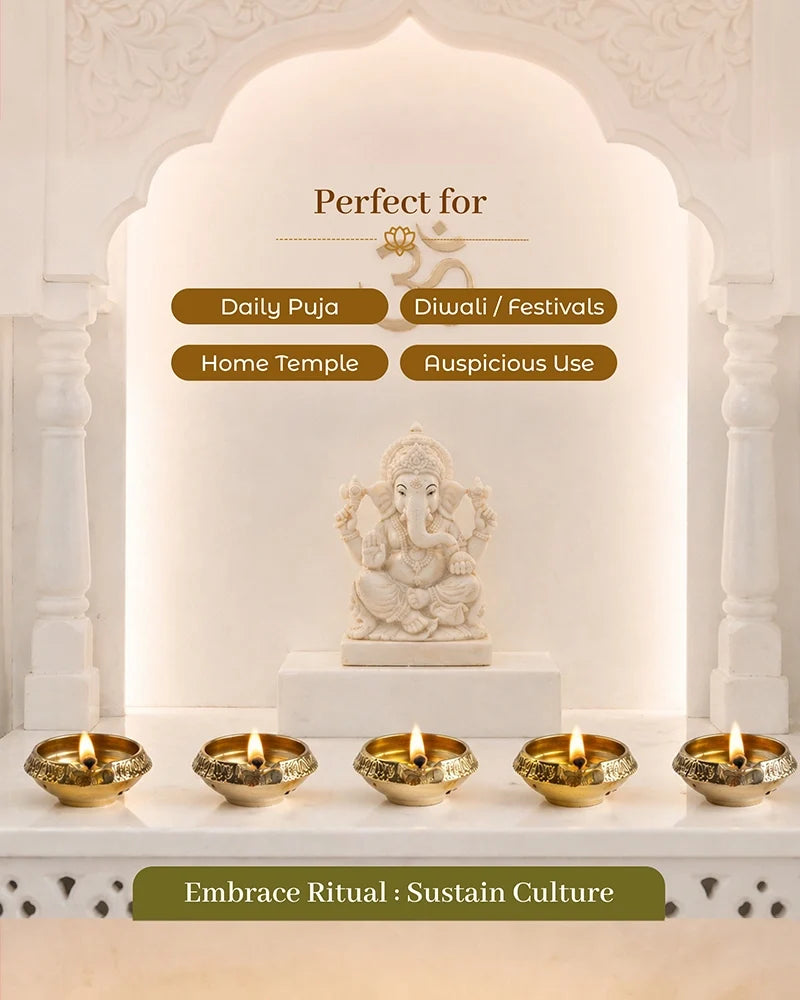 100% Pure Brass Diya for Pooja Diwali Festival Home Décor, Set of 5