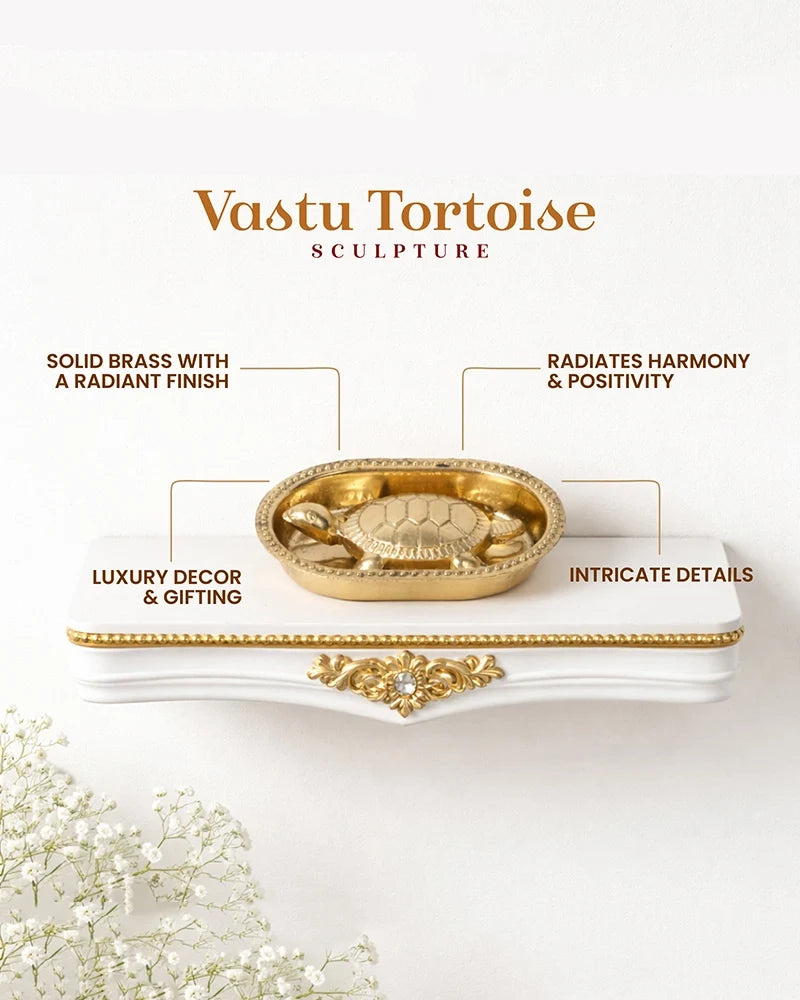 Pure Brass Vastu Tortoise with Brass Plate for Wealth and Home Decoration