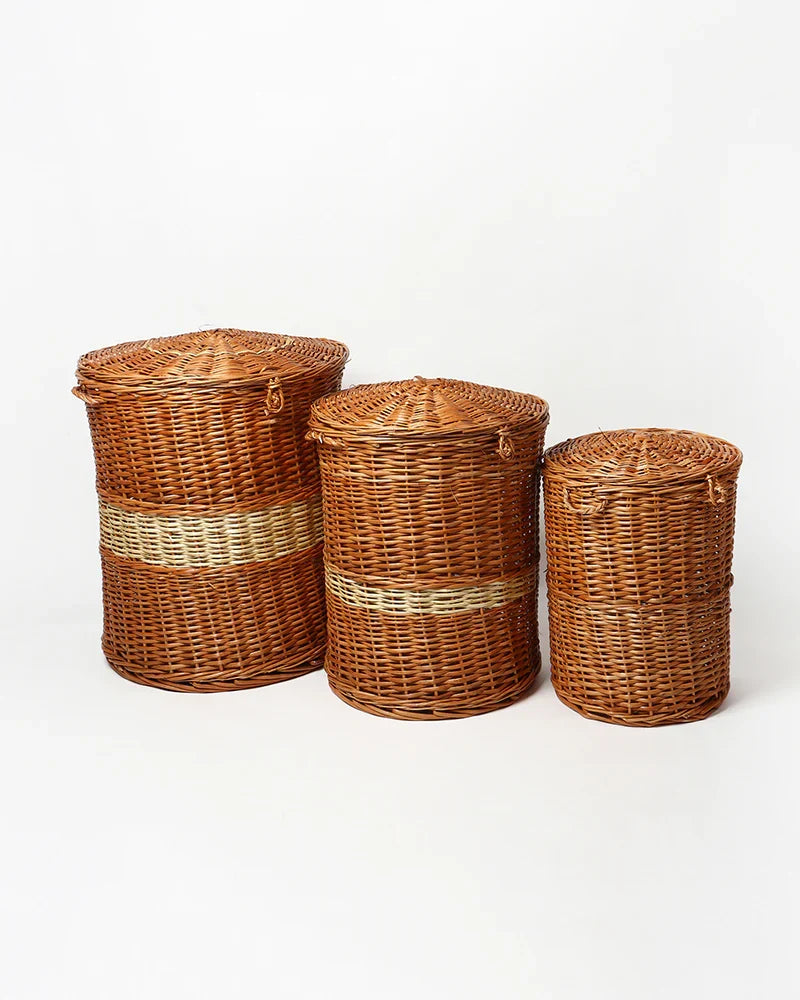 Wicker Laundry Hamper Set of 3 with Lids for Bedroom, Bathroom, and Closet Storage