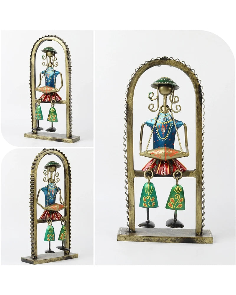 Handcrafted Hand-Painted Metal Folk Musician Home decor showpiece