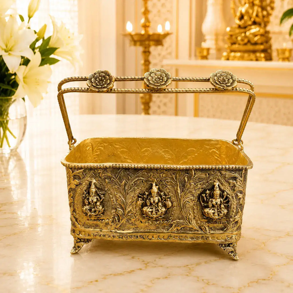 Brass Ashtalakshmi Basket With Handle And Leg (4 Inch) Vedansh Craft