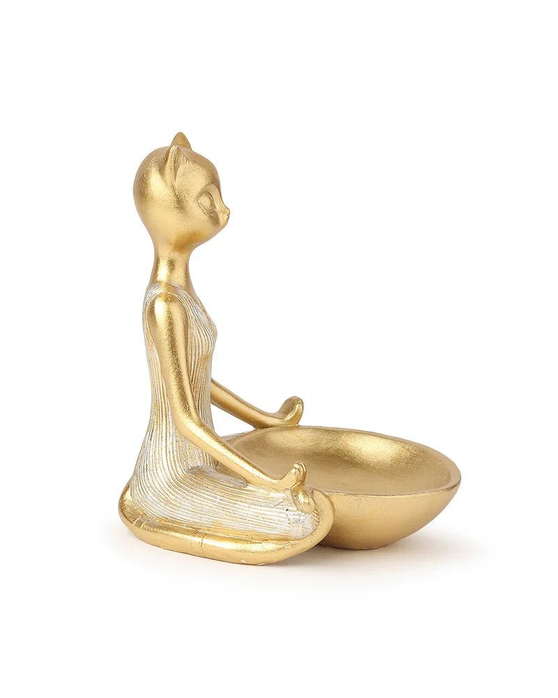 Polypropylene Yoga Cat Showpiece for Home Decor and Living Room