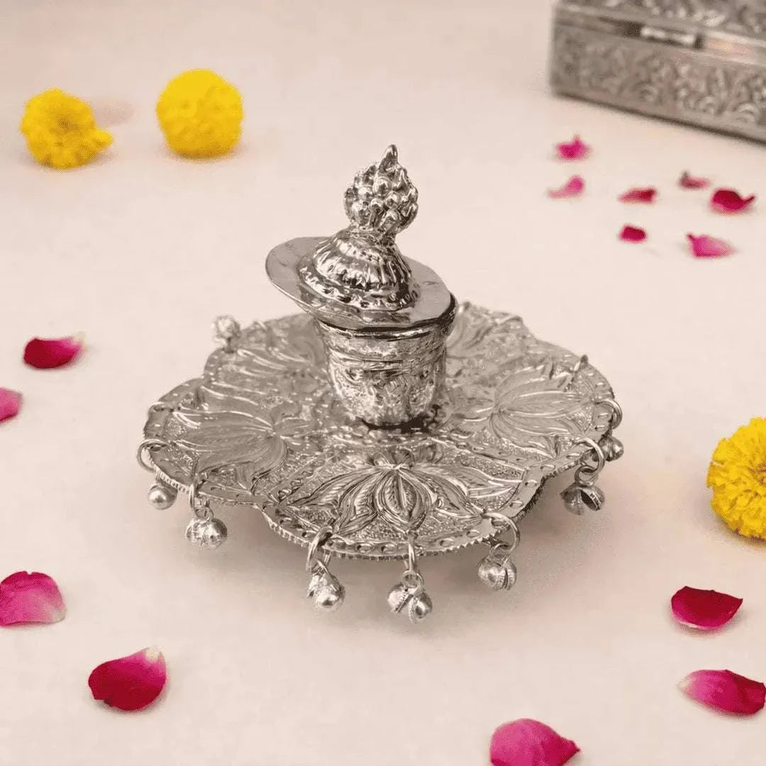 German Silver Kumkum Box With Ghungroo (3.5 Inch) Vedansh Craft