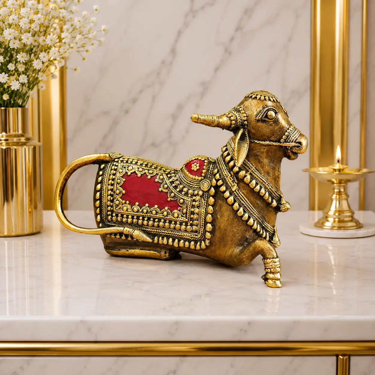 Brass Handcrafted Dhokra Sitting Nandi Idol (5.2 Inch) Vedansh Craft