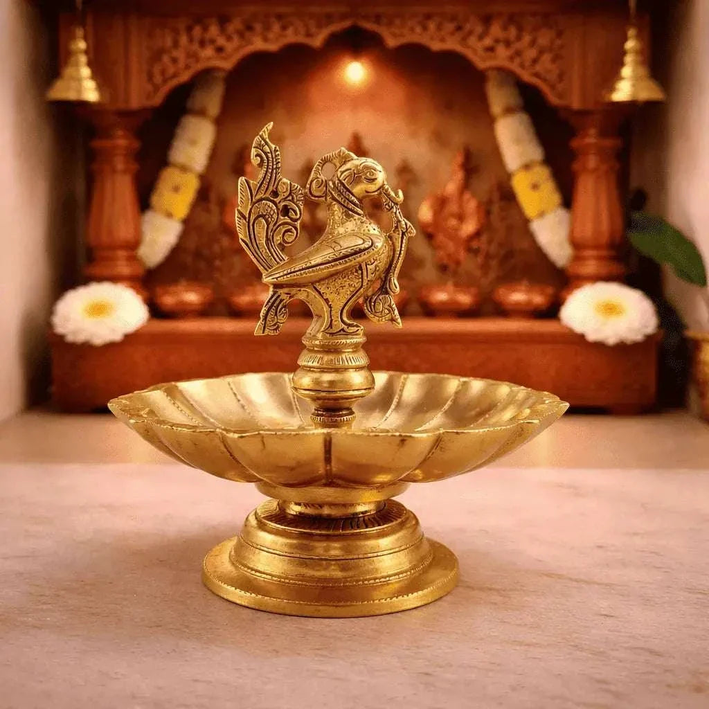 Brass Peacock Eight Petal Diya (5.5 Inch) Vedansh Craft