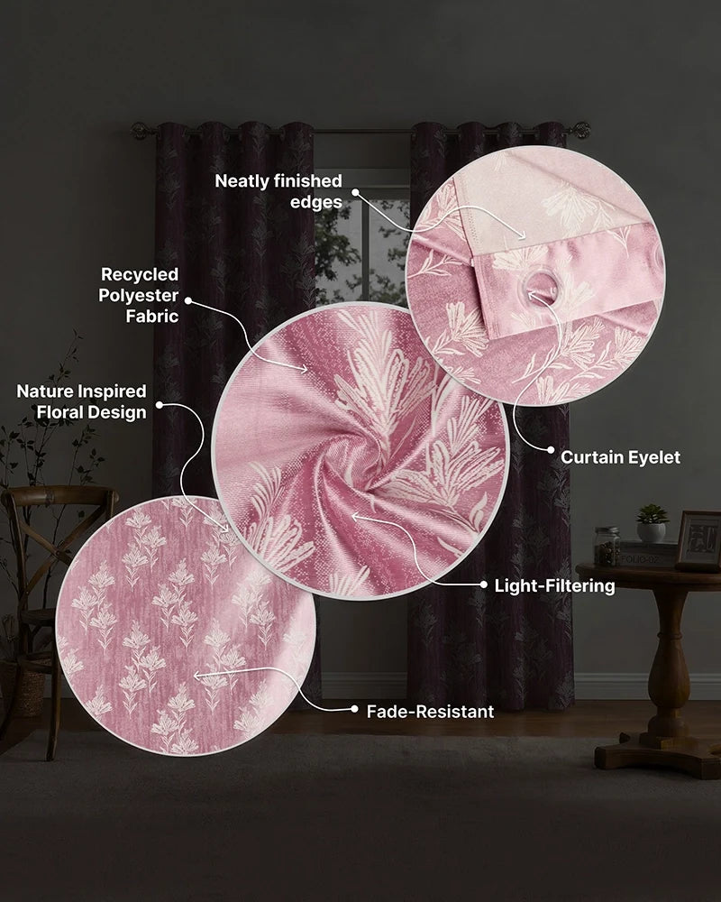 Elegant Polyester Door Curtain with Eyelets (Pink, 7 ft)