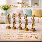 Brass Tribal Lady Statue Decor Set Of Five  (7.5 Inch) Vedansh Craft