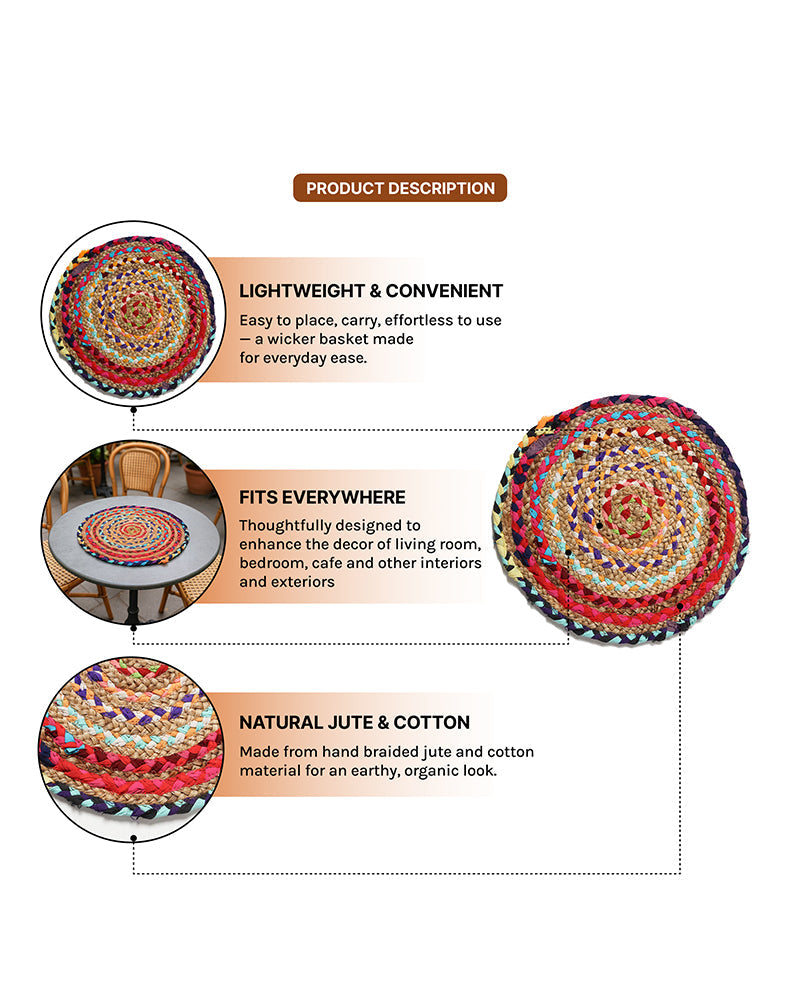 Set of 4 Round Jute Placemats for Dining Table and Side Table