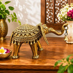 Brass Handcrafted Dhokra Elephant Statue With Bell (5.5 Inch) Vedansh Craft