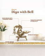 Traditional Brass Aarti Diya with Parrot Design with Hanging Bell