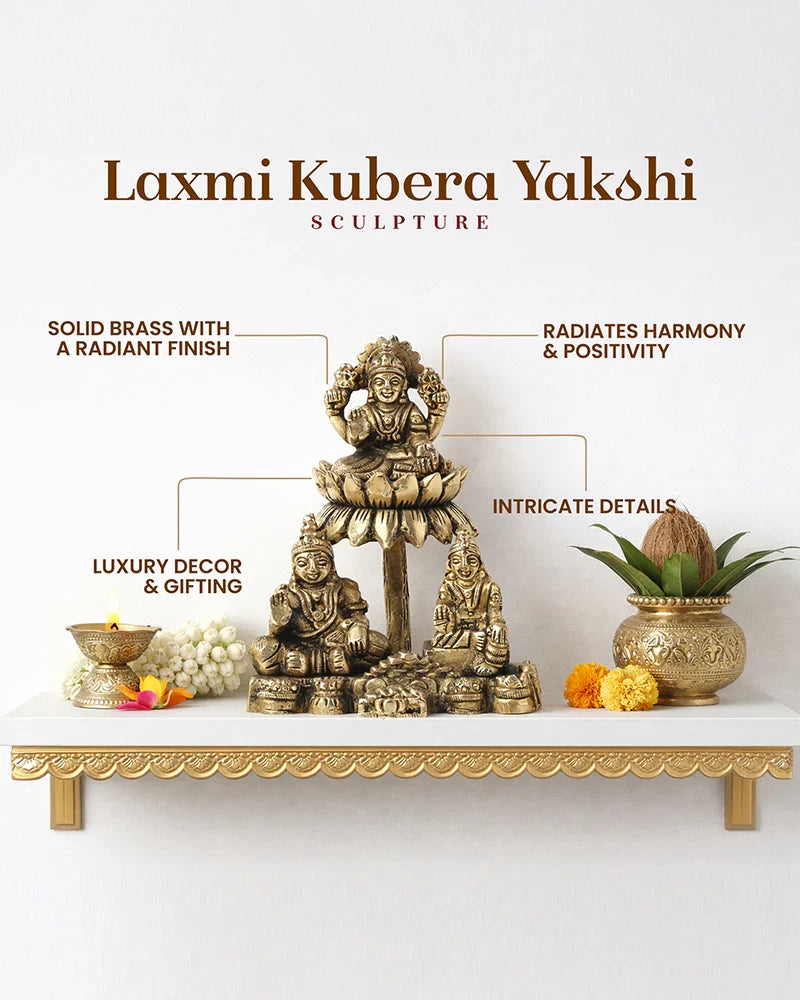 Brass Lakshmi Kuber Idol Set with Yakshi for Pooja and Home Décor