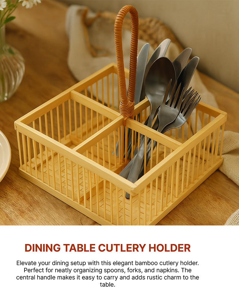 Multi-Purpose Bamboo Spoon Stand Caddy - Kitchen and Table Organiser