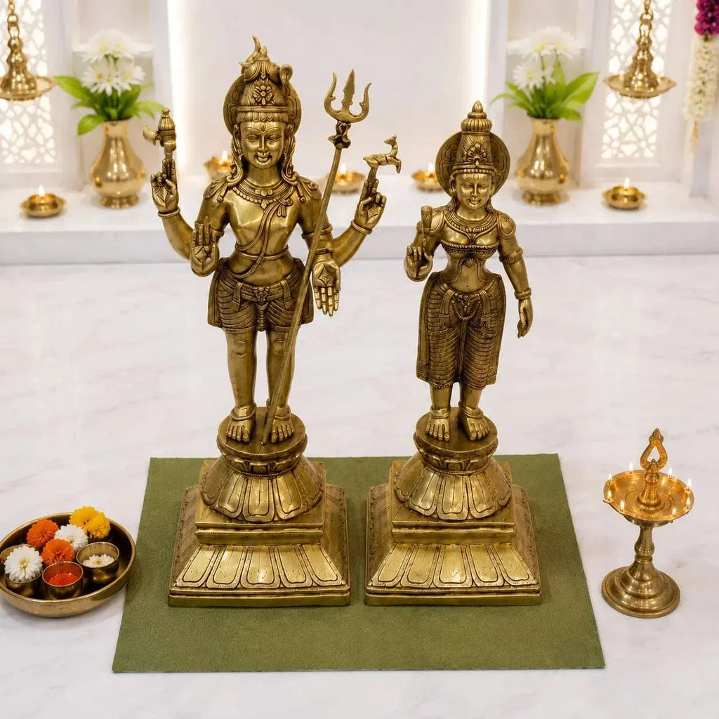 Brass Standing Shiva Parvati Idol Set (34 Inch) Vedansh Craft