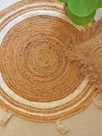 Handmade Beige Round Jute Carpet For Hall And Balcony