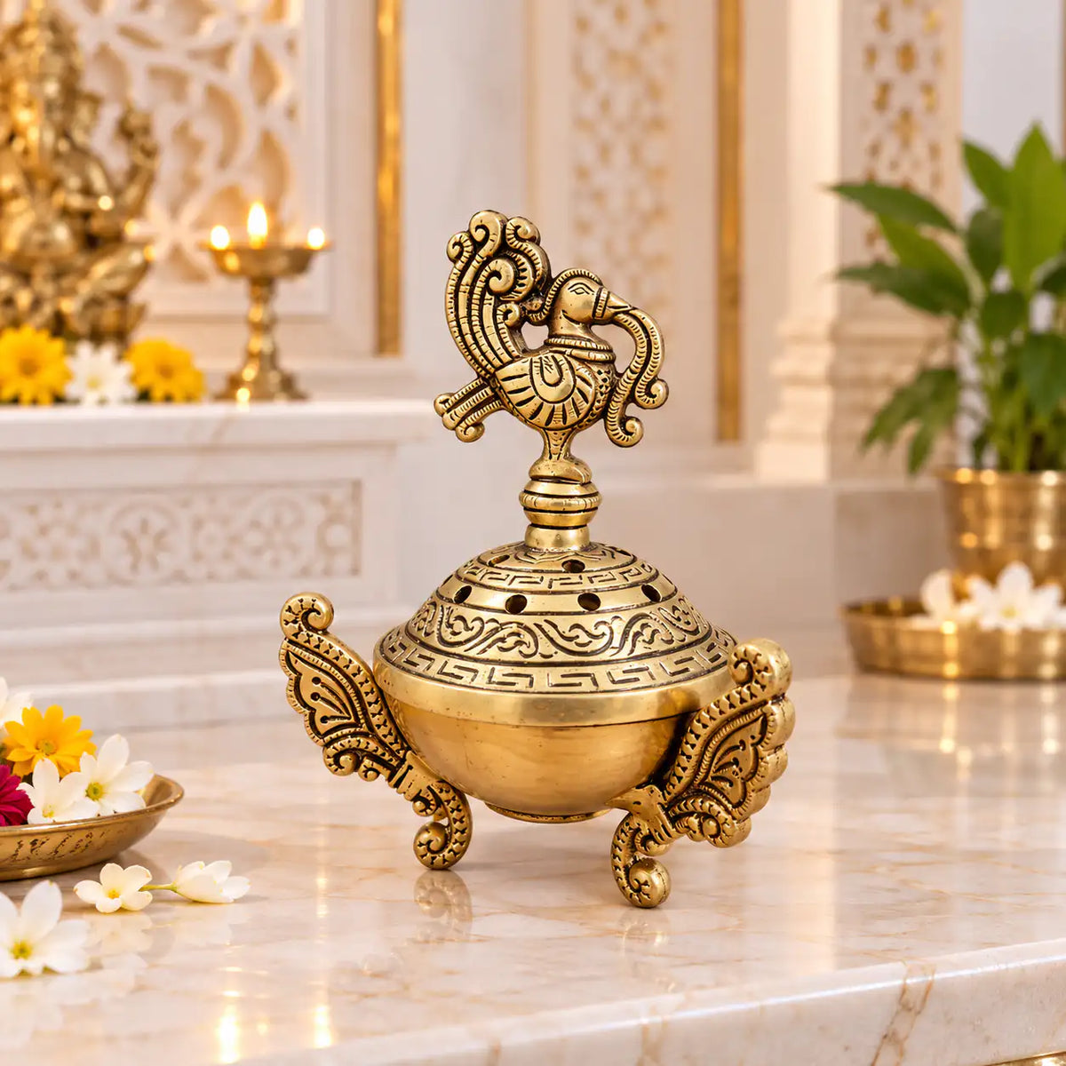 Brass Peacock Dhoop Dani & Incense Holder Vedansh Craft