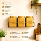 Brass Square Storage Jars / Canister Set With Wall Hanging Stand (Set of 3) Vedansh Craft