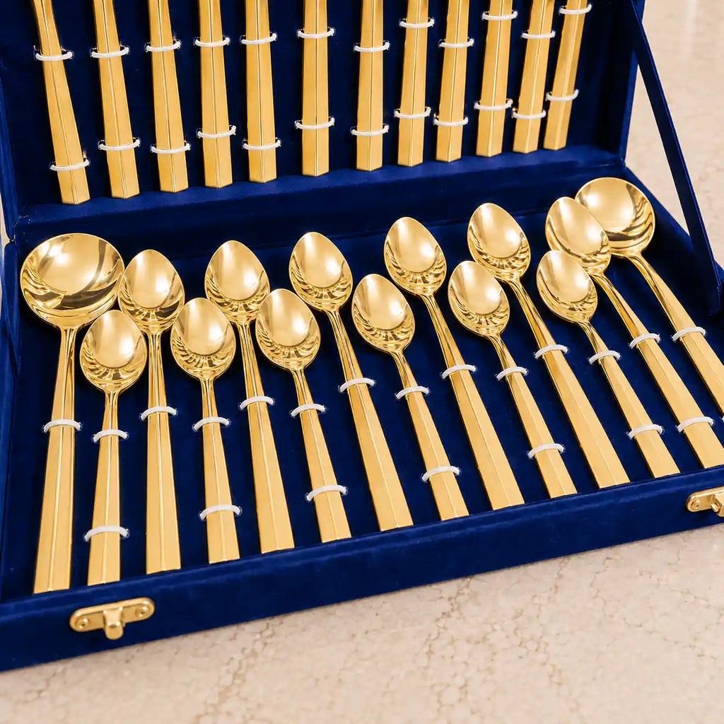 Brass Cutlery Flatware Set With Velvet Gift Box Vedansh Craft