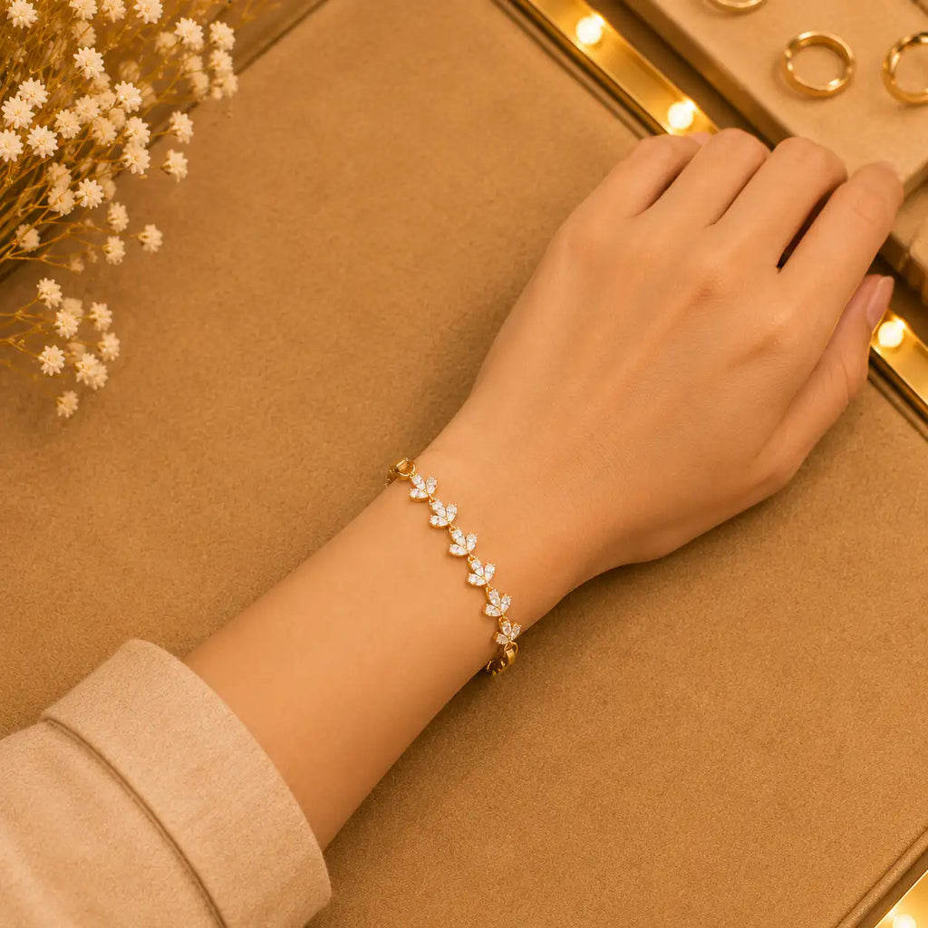 Geometric Tennis Bracelet for Women | Split Leaf & Oval CZ Design Vedansh Craft