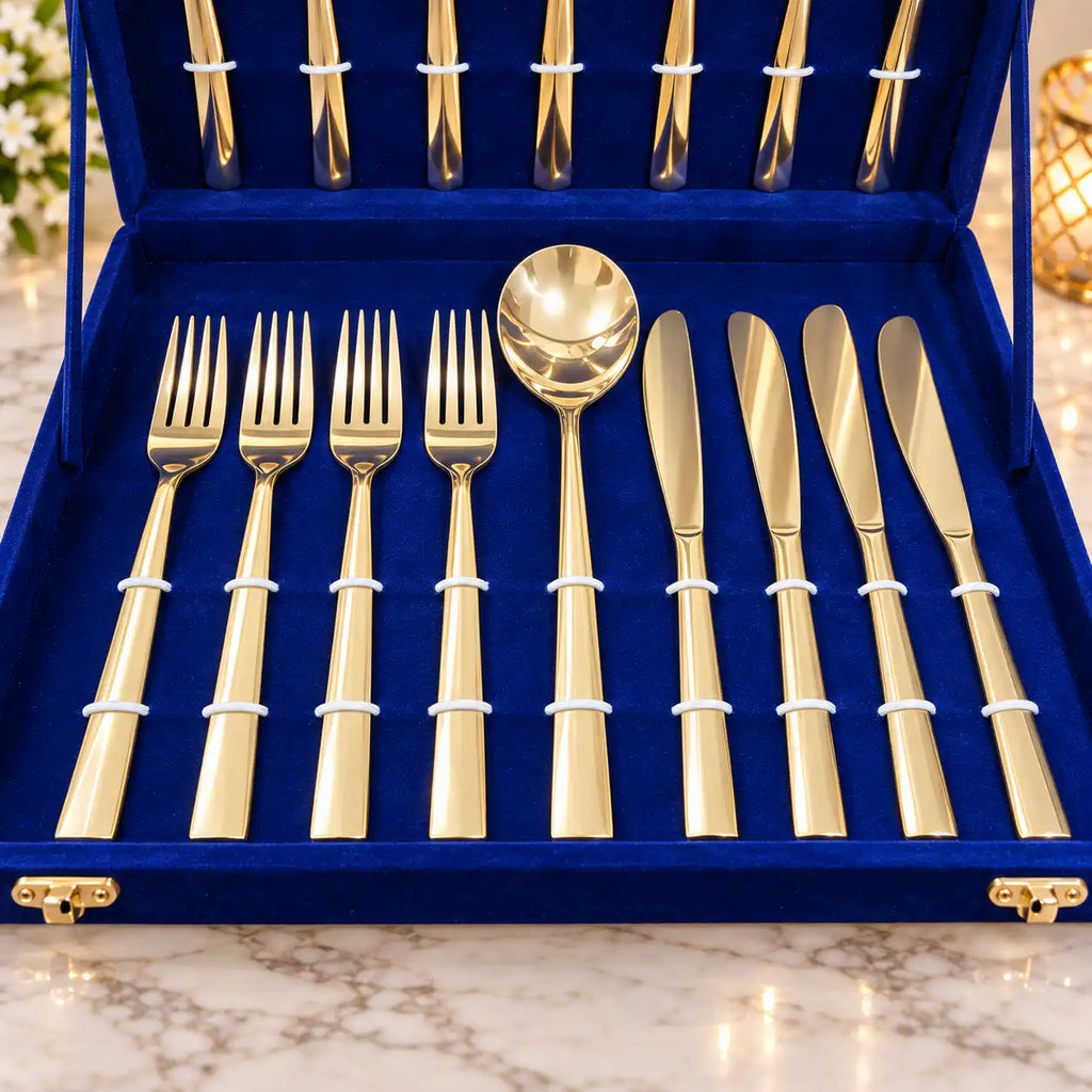 Brass Cutlery Flatware Set With Velvet Gift Box Vedansh Craft