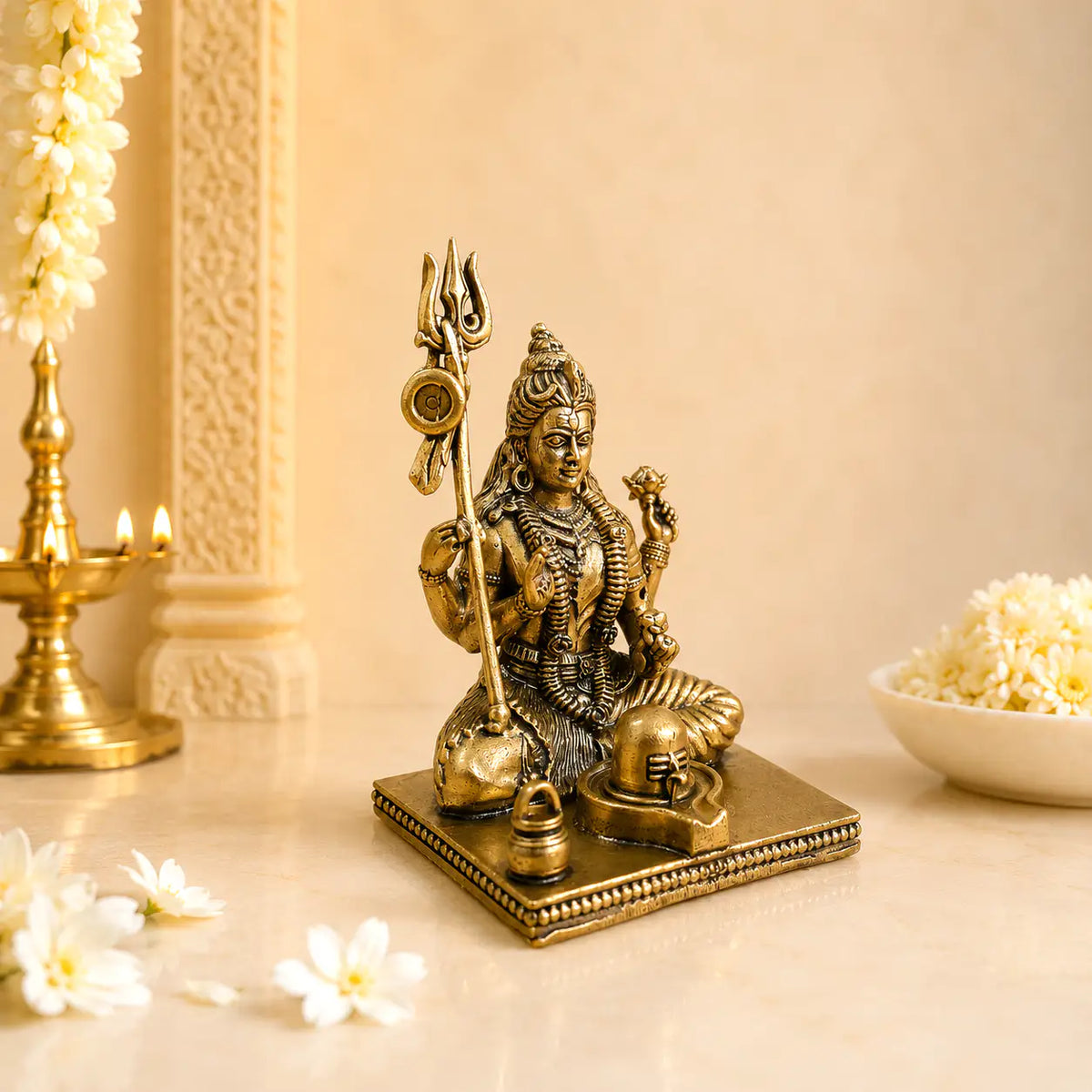 Brass Lightweight Sitting Ardhanarishwara Idol With Shivling (3.5 Inch) Vedansh Craft