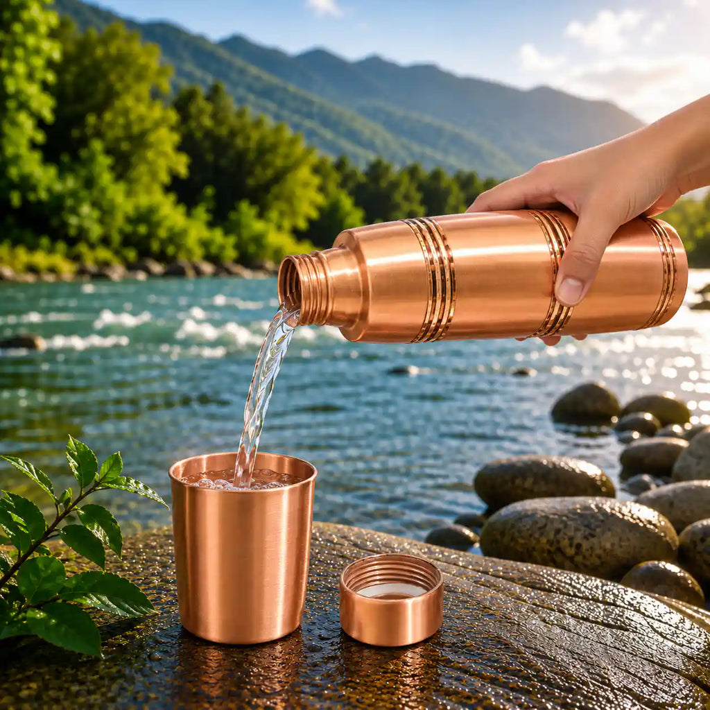 Copper Ring Design Water Bottle (10.5 Inch) Vedansh Craft