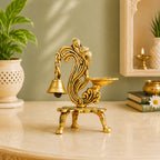 Brass Ethnic Peacock Diya Lamp With Hanging bell Vedansh Craft