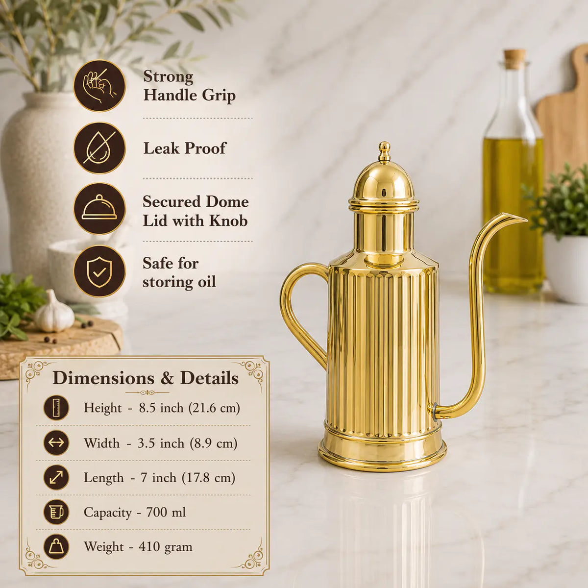 Brass Oil Dispenser / Bottle (8.5 inch) Vedansh Craft