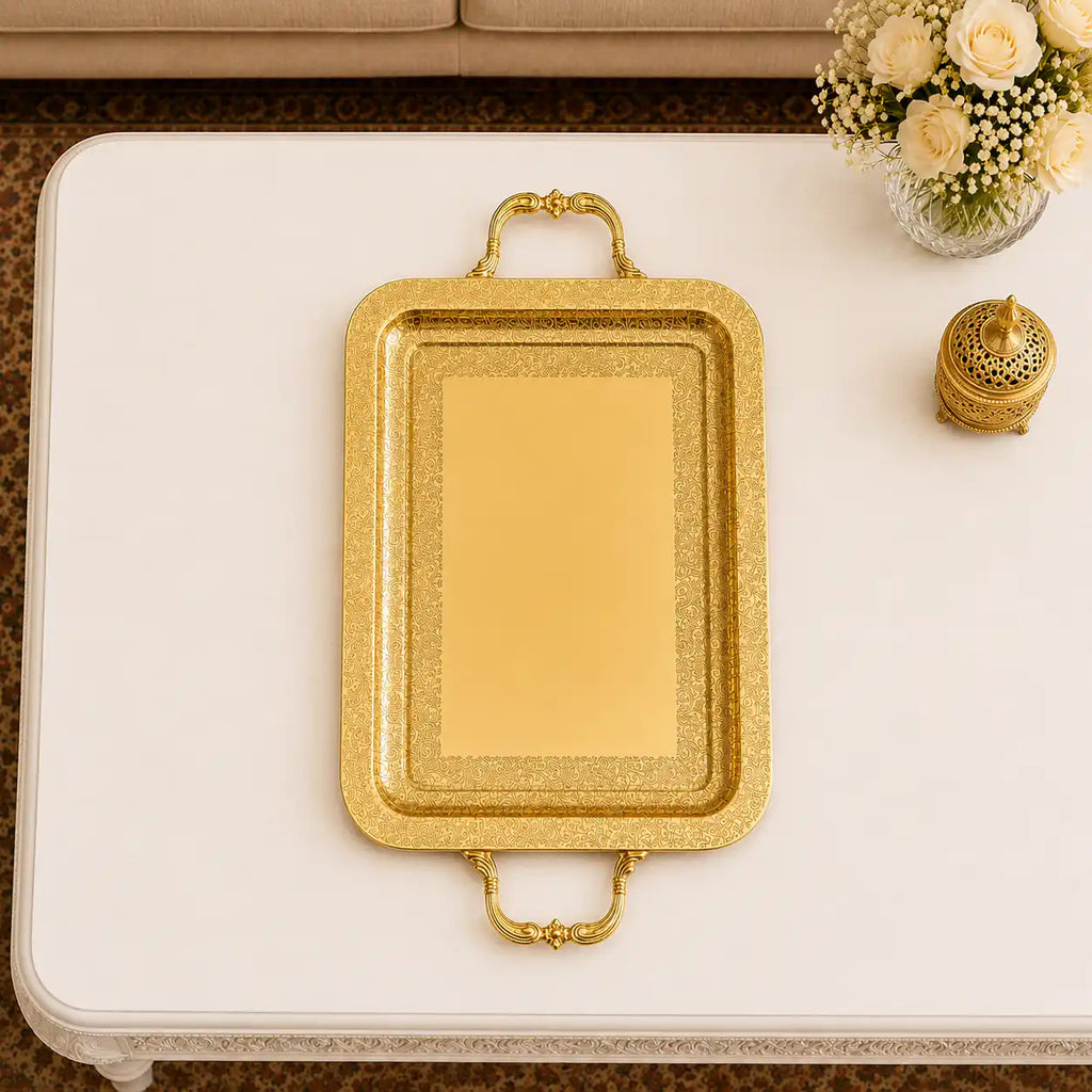 Brass Rectangular Tray / Platter With Handle Vedansh Craft