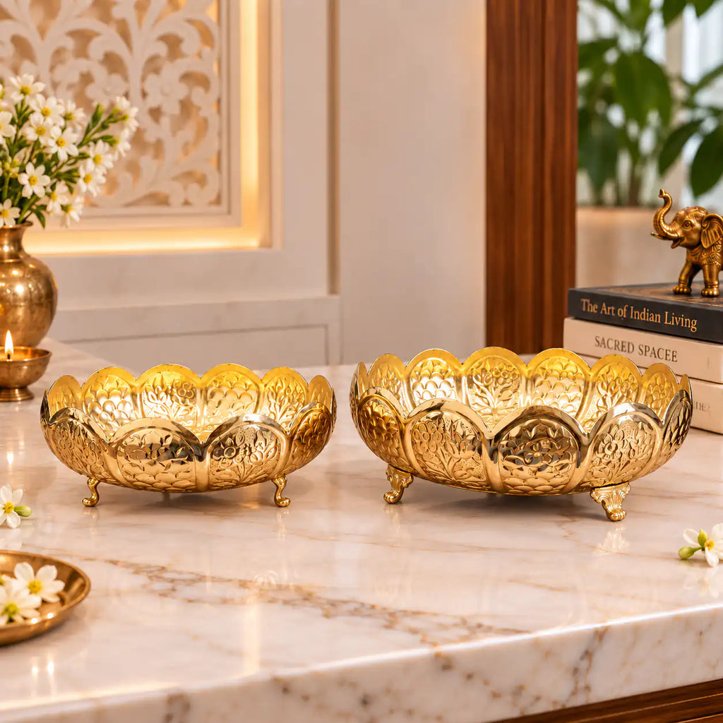 Brass Louts Urli Bowl Set With Legs (Pack of 2) Vedansh Craft