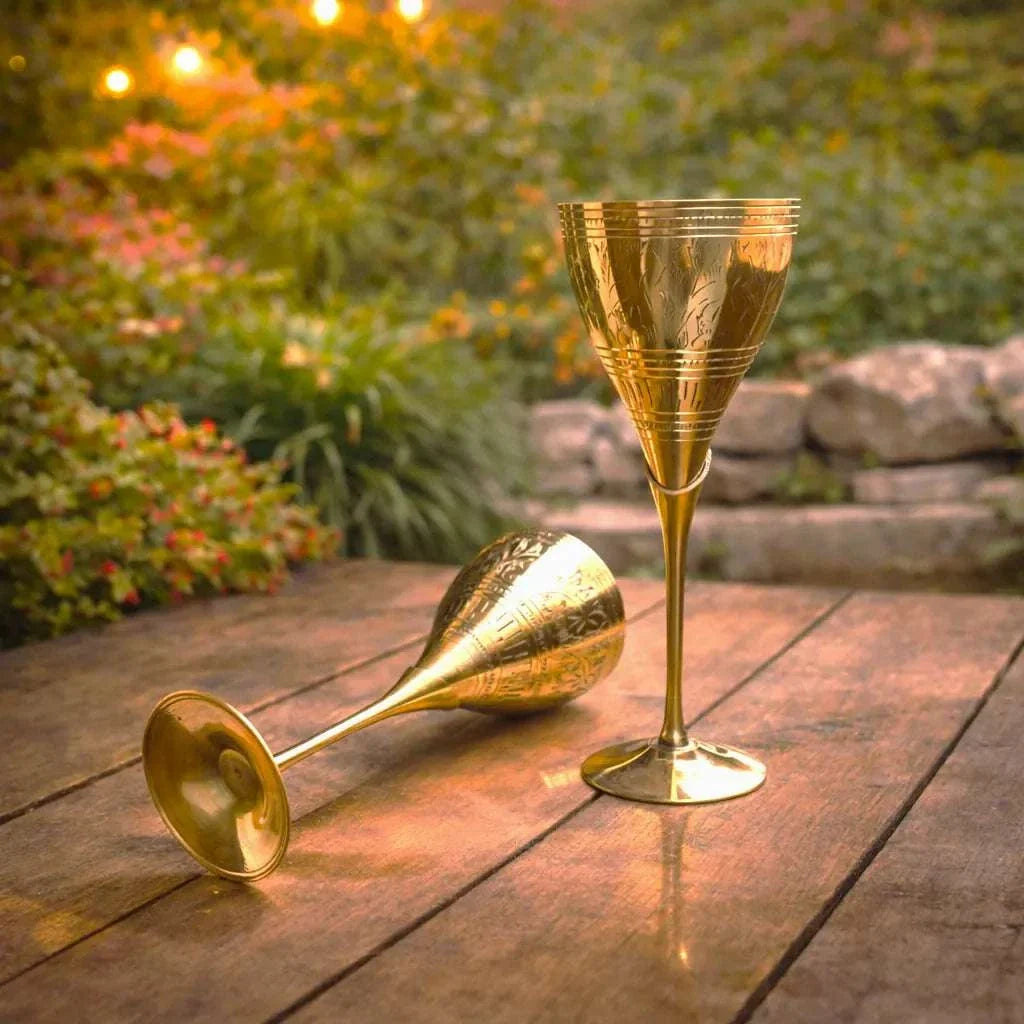 Brass Champagne Wine Glass Pair (8.5 Inch) Vedansh Craft