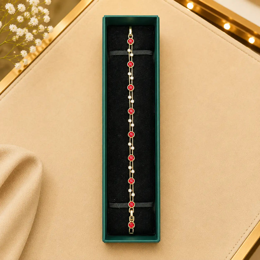 Thin Linear CZ Tennis Bracelet for Women | Gold-Tone Clasp, Gift Box Vedansh Craft