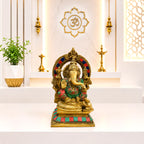 Brass Stone Work Sitting Ganesha Idol Vedansh Craft