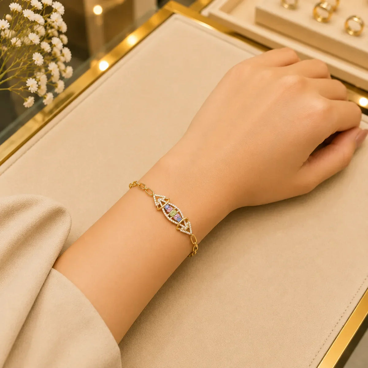 Colorful CZ Tennis Bracelet for Women | Gold-Tone Clasp, Gift Box Vedansh Craft