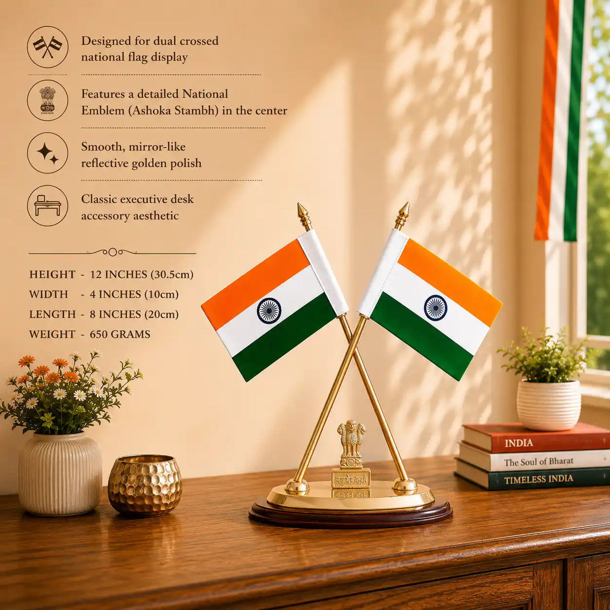 Brass National Flag Stand (12 Inch) Vedansh Craft