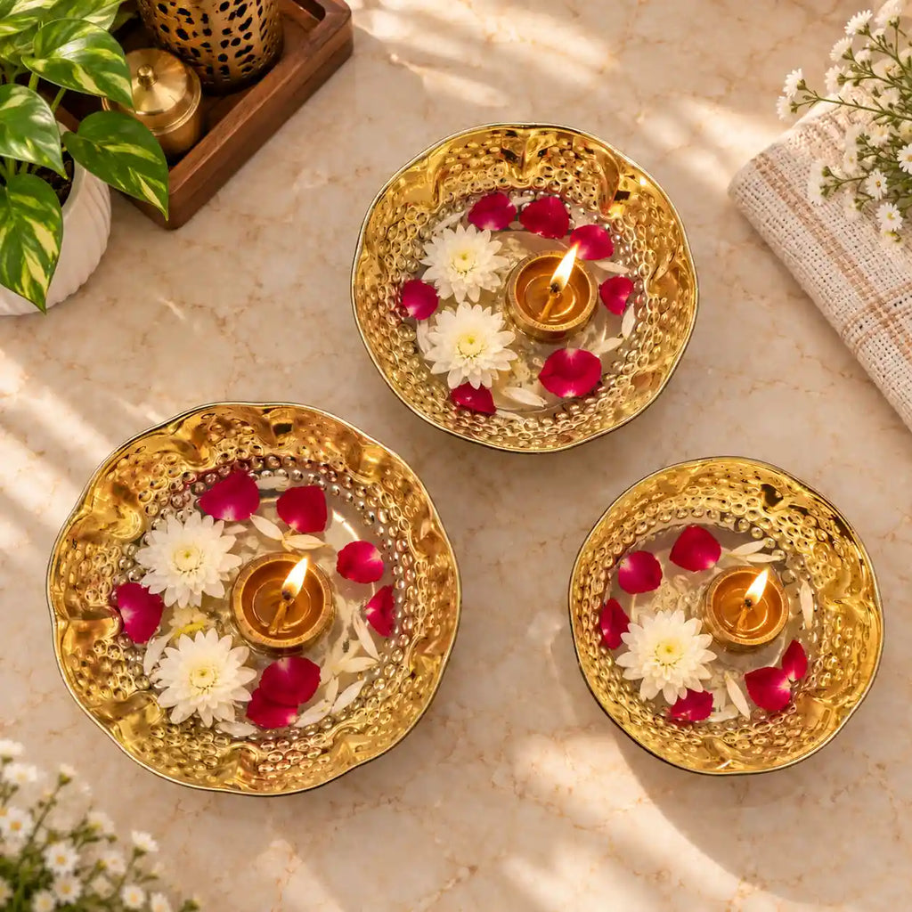 Brass Hammered Urli Bowl (Set of 3) Vedansh Craft