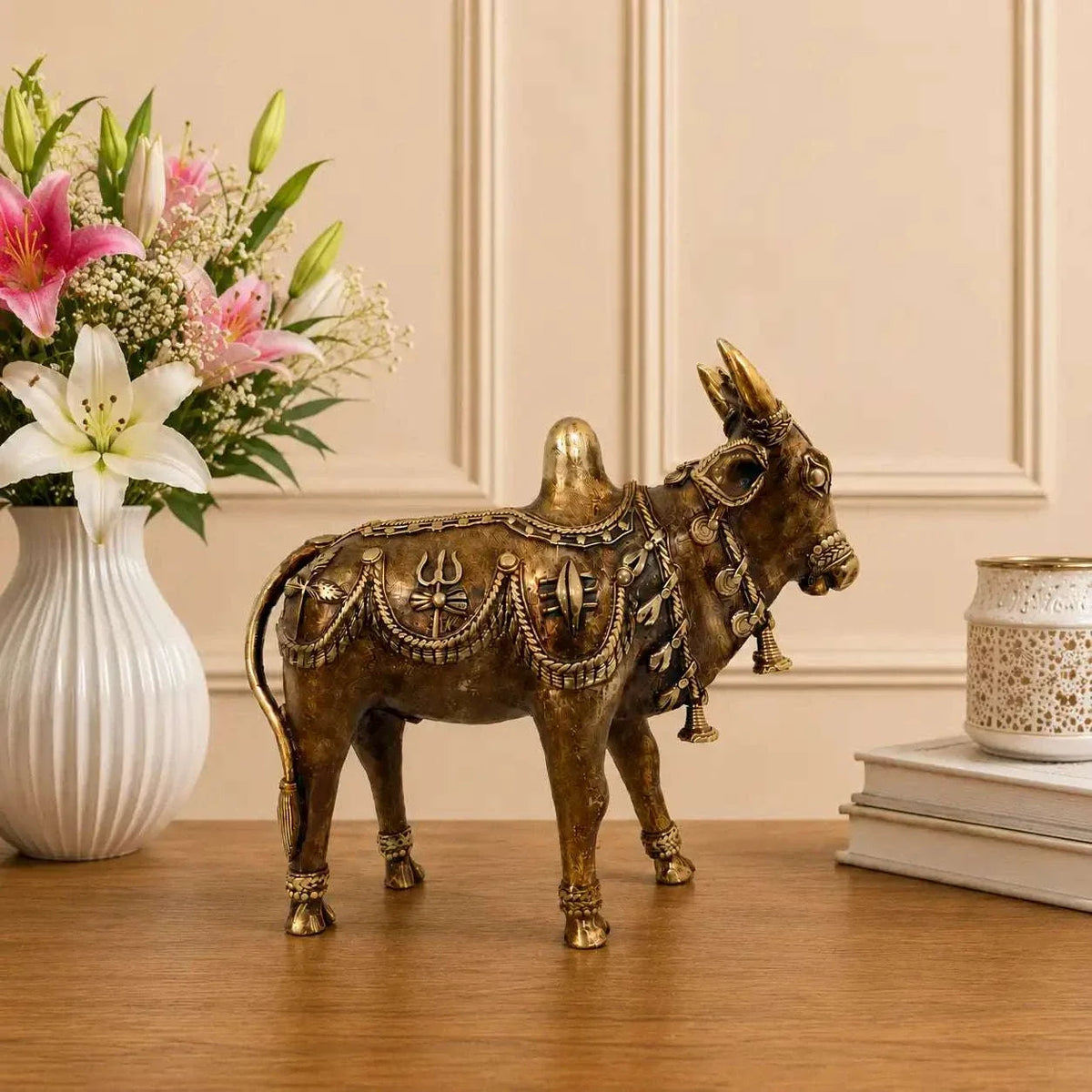 Brass Dhokra Standing Nandi Idol (7 Inch) Vedansh Craft