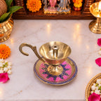 Brass Hand Painted Akhand Diya (2.2 Inch) Vedansh Craft