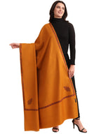 Zamour Kashmiri Pashmina Style Fine Kingri Embroidery Woollen Shawls for Winter (Mustard)