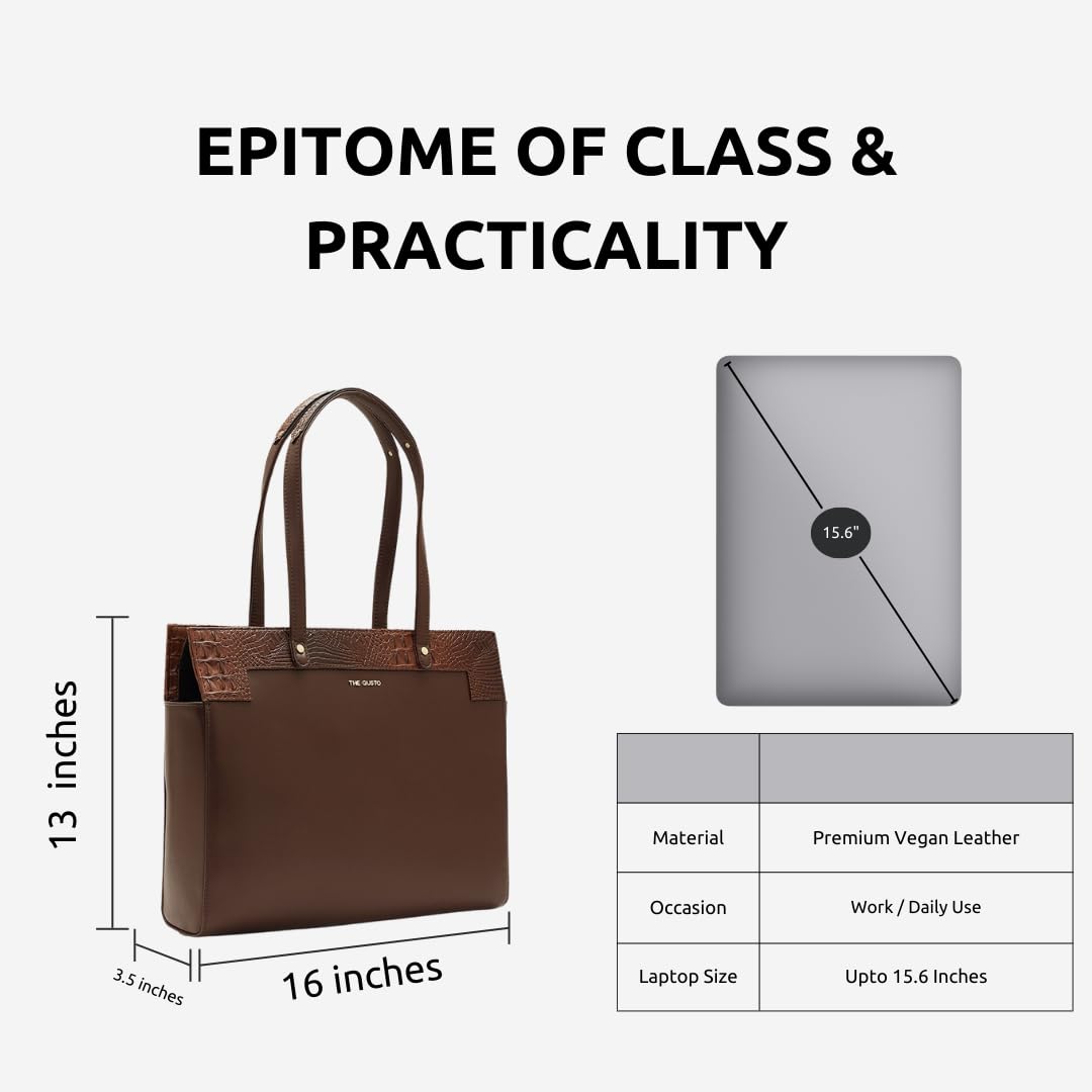 The Gusto Estelle - Premium Large Size Vegan Leather Tote Bag for Women | Stylish Hand Bag/Shoulder Bag with Zip | College, Casual Use, Office Tote Bag