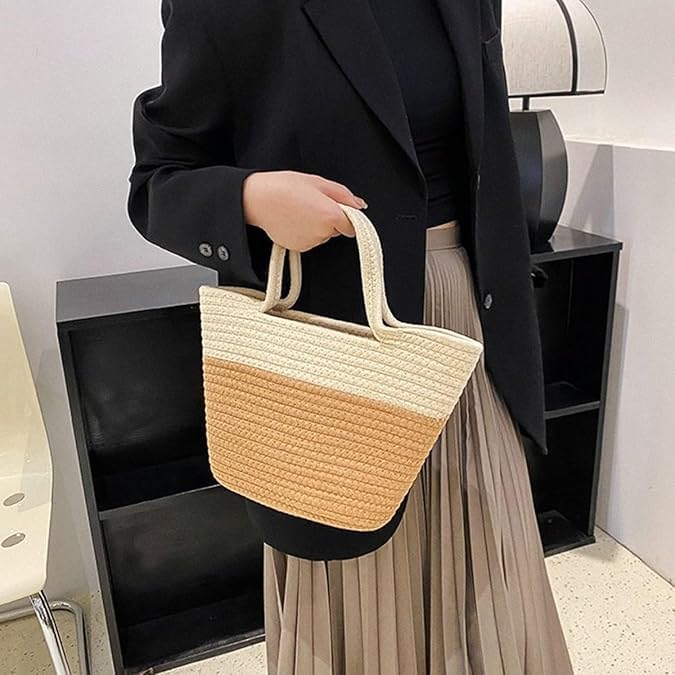BEAUTIFUL HOMMIES Attractive Hand Bag |large Tote Bag |Summer Bag | Bucket Bag | Basket Bag | Bamboo Tote | Beach Bags for Women|Boho Bag|Handbag |Jute Bag |Handmade Bag (BEIGE STYLISH)