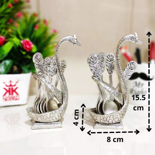 KridayKraft Metal Swan (Duck) Silver Spoon Stand for Dining Table Spoon Set with Stand/Decorative Spoon Rest Showpiece Item for Dining Table...