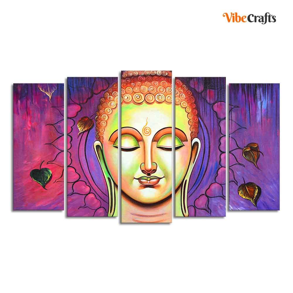 VIBECRAFTS Spiritual Buddha Meditating Wall Painting Set of Five For Home|Office|Living Room|Gift (PTVC5Pcs2_6579)