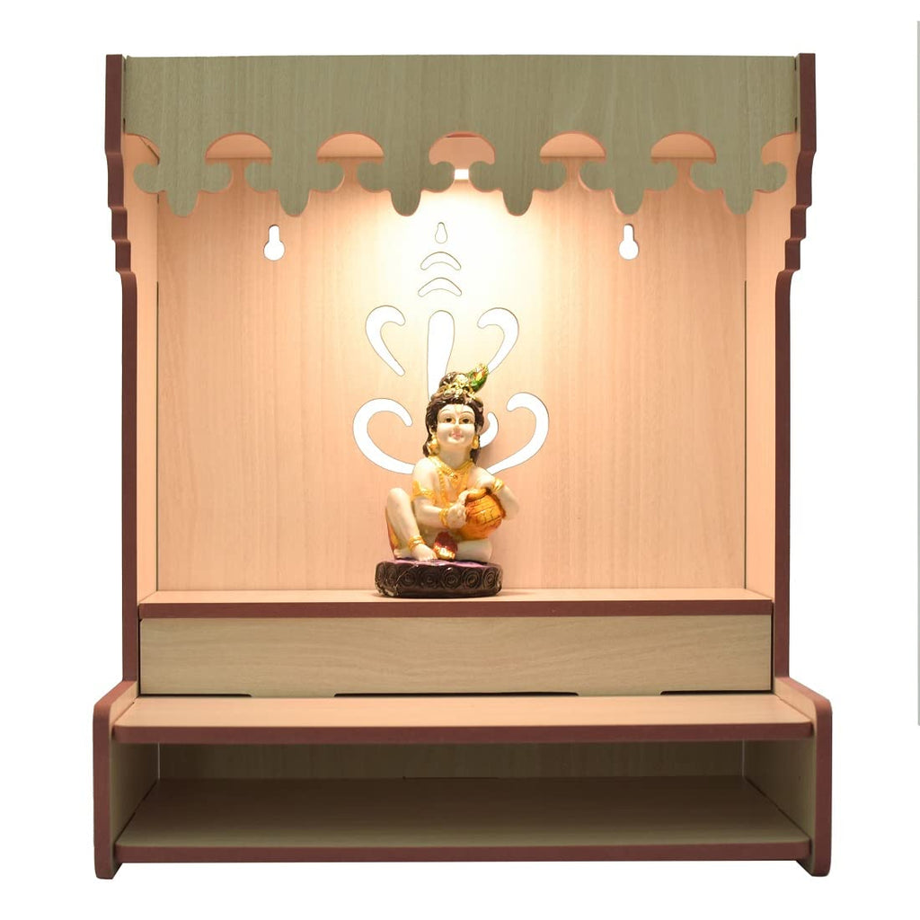 CrazyInk Handmade Beautiful Wooden Temple/Home Temple/Puja Mandir/Wall Hanging and Table Top Home Mandir Temple/Home Decor Beautiful Wooden Temple with Storage Box (RED) (White)